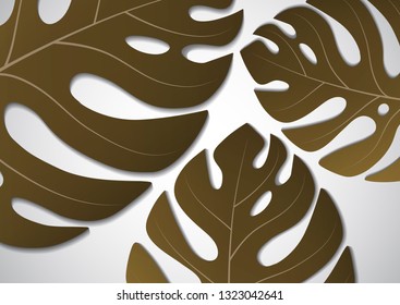 Large green leaves of a tropical monstera plant on a light background. Vector illustration for your design.