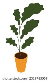 Large green natural houseplant in a pot Vector illustration in cartoon flat style