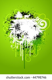 Large green nature grunge background design with paint splatter