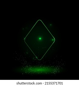 Ein großer grüner Umrissdiamant in der Mitte. Green Neon Stil. Neonfarben mit glänzenden Sternen. Vektorgrafik auf schwarzem Hintergrund