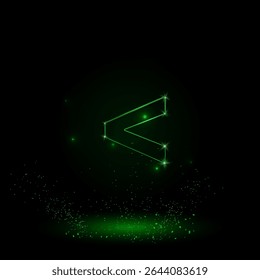 A large green outline less symbol on the center. Green Neon style. Neon color with shiny stars. Vector illustration on black background