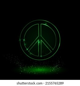 Ein großes grünes Umrisssymbol in der Mitte. Green Neon Stil. Neonfarben mit glänzenden Sternen. Vektorgrafik auf schwarzem Hintergrund