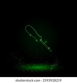 A large green outline a screwdriver symbol on the center. Green Neon style. Neon color with shiny stars. Vector illustration on black background