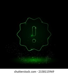 Un gran símbolo de advertencia de contorno verde en el centro. Estilo neón verde. Color neón con estrellas brillantes. Ilustración del vector sobre fondo negro