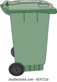 Large green rubbish bin with wheels (vector)