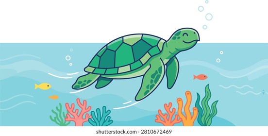 Large green sea turtle in ocean
