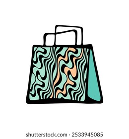 Large green tote bag. Bags for fashion ads, seasonal sales, and store promotions. Sketch illustration. Vector image.