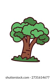 Grande árbol verde en ilustración de paisaje natural