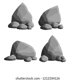A large grey rock and little rock. Element of the natural landscape of mountains and caves. Strong barrier. Building material
