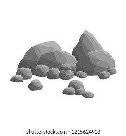 A large grey rock and little rock. Element of the natural landscape of mountains and caves. Strong barrier. Building material
