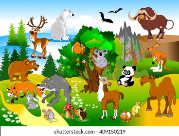large group of animals in the green forest, vector and illustration - Shutterstock ID 409150219