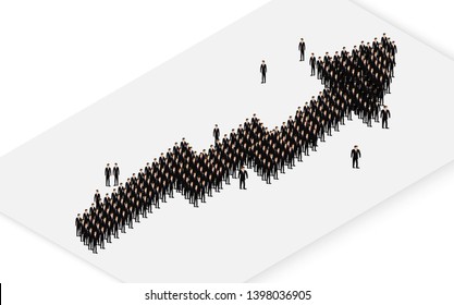 large group of businessmen  in arrow shape on white isolated background.vector illustration.