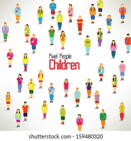 a large group of children gather together vector icon design