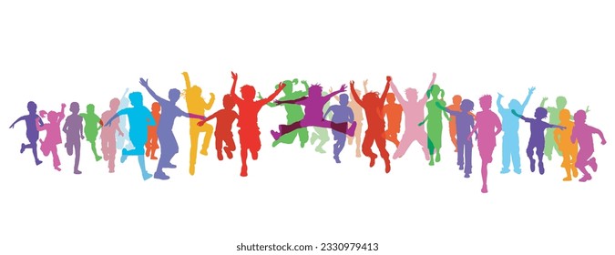 Large group of children jumping and having fun, Ilustration