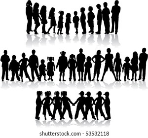 Large group of children's silhouettes - vector illustration