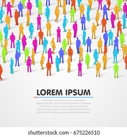 Large group of colorful people silhouette background. Vector background