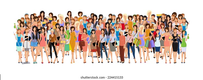 Large Group Crowd Of Different Age Women Female Professionals Businesswomen Vector Illustration