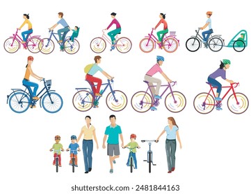 Un Grande grupo de ciclistas ilustración aislada