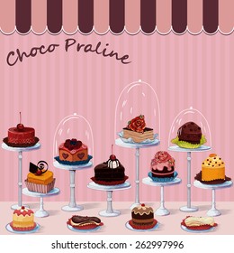 Large group of different cakes on stands svg