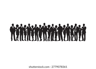 Large Group of Diverse Business Professional Silhouettes Standing in a Row — Corporate Workforce Team Concept on White Background