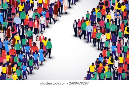 Large group of divided people. People crowd concept. Vector illustration