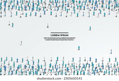 A large group of doctors on white background with space for text. Doctor people crowd seamless background. Doctors day concept. Vector illustration