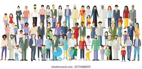 large group of ethnic people with parents and children illustration