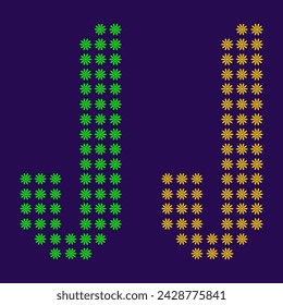 Un gran grupo de flores se forman para crear la letra mayúscula J. vector limpio alfabeto de personas o fuente de personas. letra o alfabeto J.