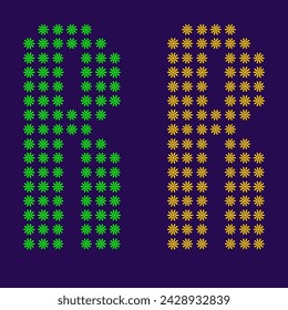 Un gran grupo de flores se forman para crear letra mayúscula R. vector limpio alfabeto de personas o fuente de personas. letra o alfabeto R.