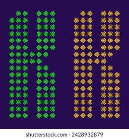 large group of flowers form to create capital letter K. clean vector people alphabet or people font. letter or alphabet K.