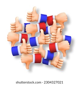 A large group of flying fingers up and down, a lot of likes and dislikes.