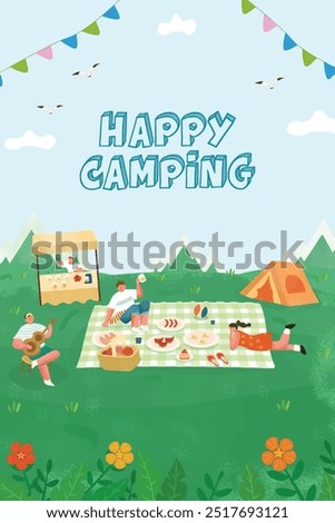 A large group of friends having a picnic in good weather
