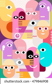 Large group of funny people vector illustration. 