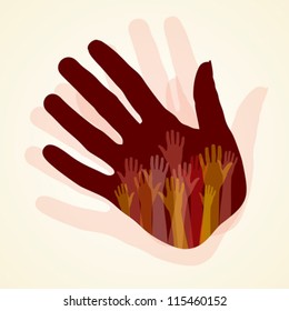 Large group of happy hands