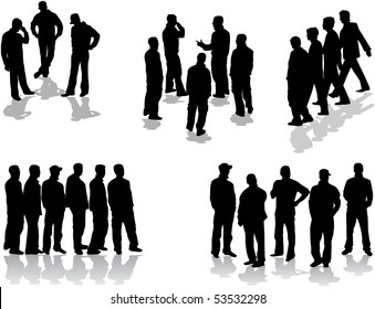 Large group of man silhouettes - vector illustration