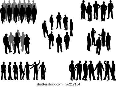 Large group of man silhouettes - vector illustration