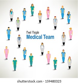 a large group of medical team gather together vector icon design