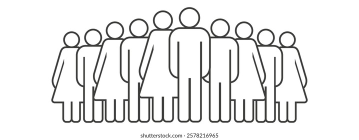 A large group of men and women. Line icon. People infographics icon. Flat vector illustration isolated on white background.
