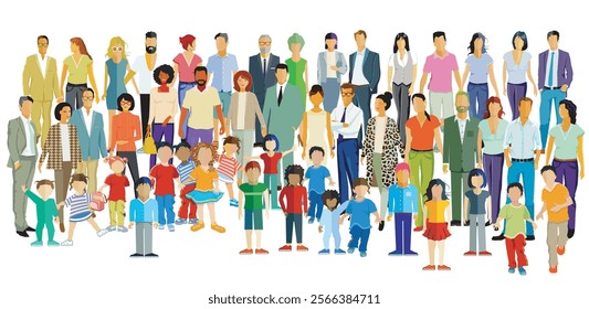 large group of parents and children illustration