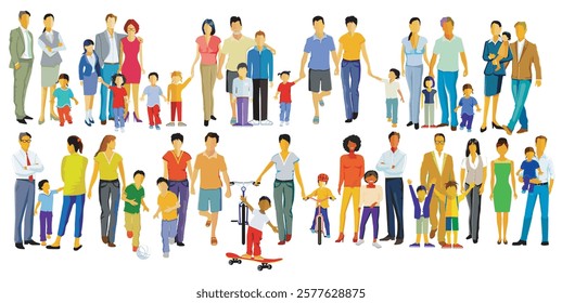 large group of parents and children illustration