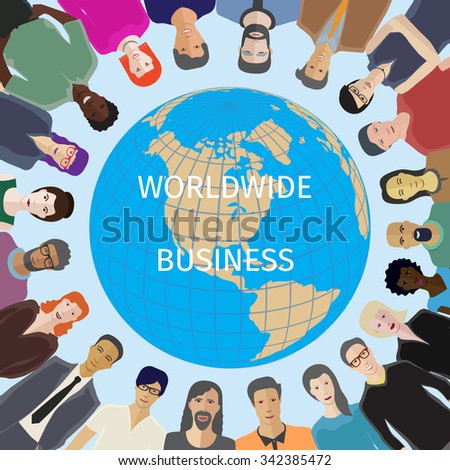 Large group of people adult casual with world globe on background vector illustration
