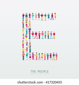 Large Group of People in Alphabet E Form Vector Design