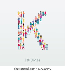 Large Group of People in Alphabet K Form Vector Design