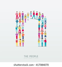 Large Group of People in Alphabet n Form Vector Design