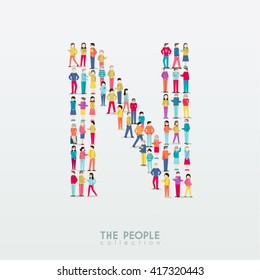 Large Group of People in Alphabet N Form Vector Design