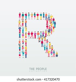 Large Group of People in Alphabet R Form Vector Design