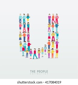 Large Group of People in Alphabet u Form Vector Design
