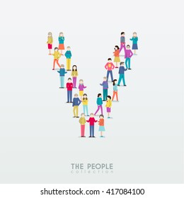 Large Group of People in Alphabet v Form Vector Design
