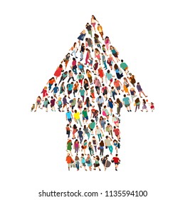 Large group of people in the arrow shape