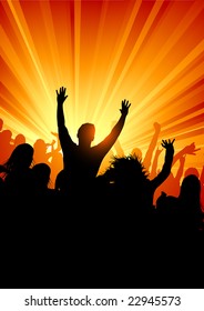 A large group of people at a concert. Vector illustration.